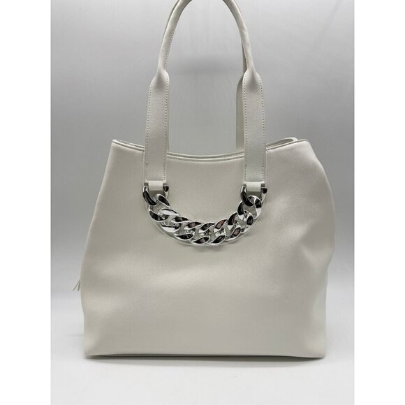 INC Trippii faux-leather chain detail women's tote bag - White / Silver (Used) - Picture 2 of 11